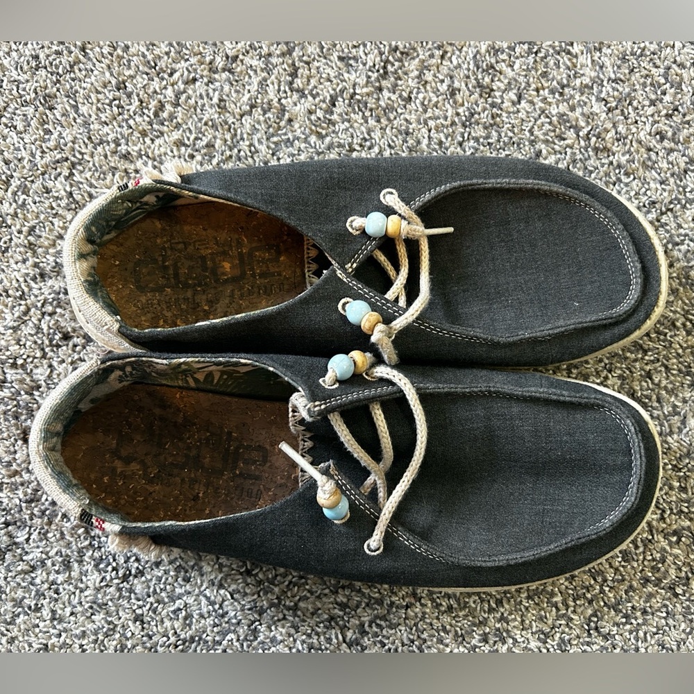 Hey Dude Black Canvas Women's Loafers with Beaded Laces